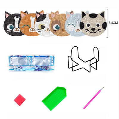 Chats adorables Sous-tasse Broderie Diamant 6Pcs