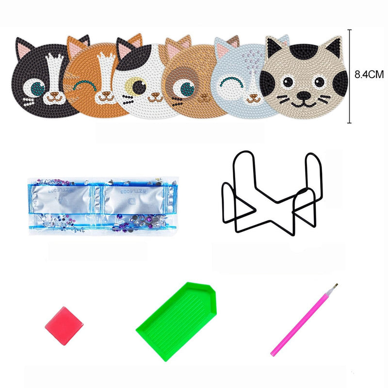 Chats adorables Sous-tasse Broderie Diamant 6Pcs