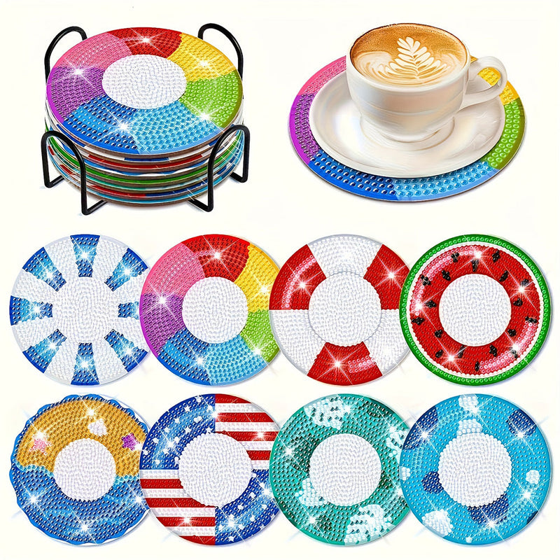 Bouée Sous-tasse Broderie Diamant 8Pcs