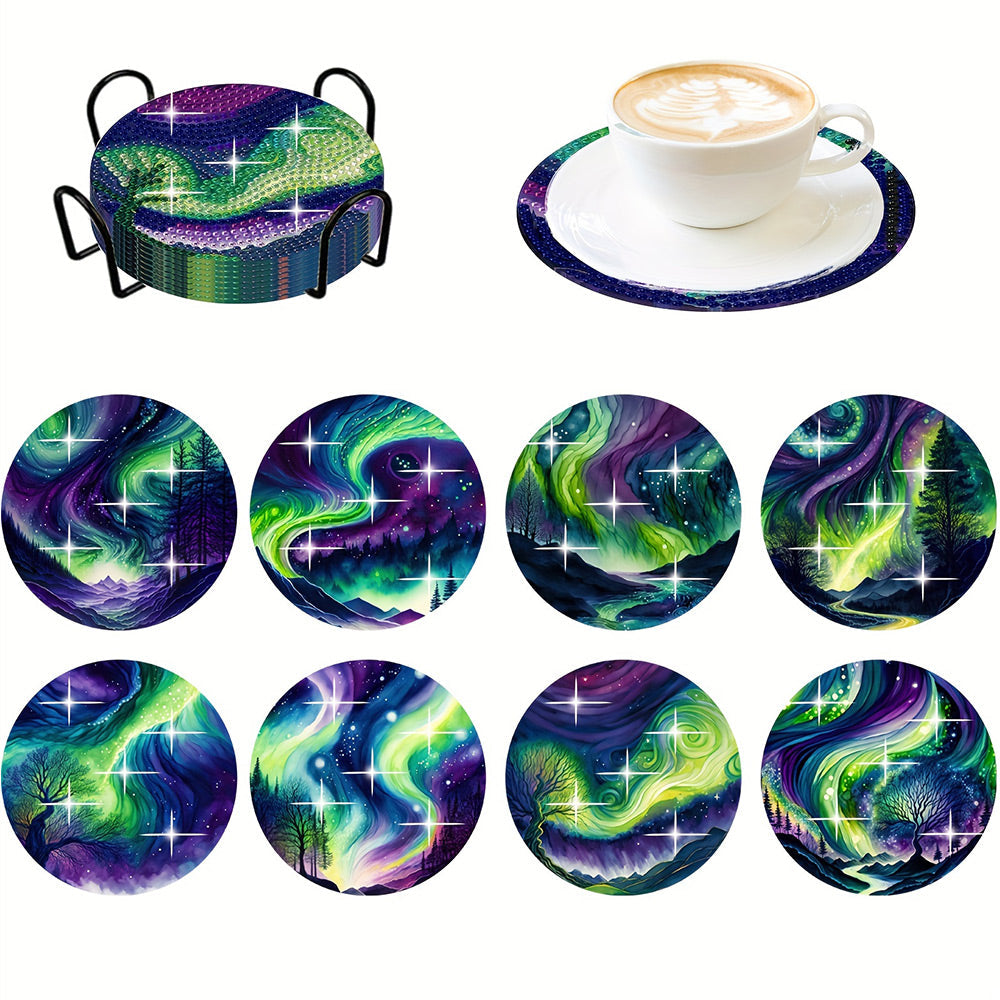 Aurore Verte Sous-tasse Broderie Diamant 8Pcs