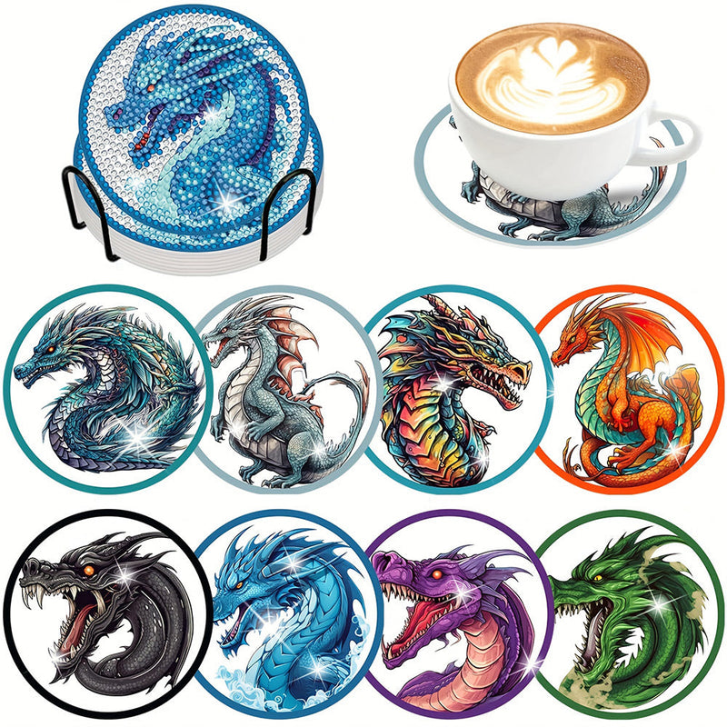 Dragon Sous-tasse Broderie Diamant 8Pcs