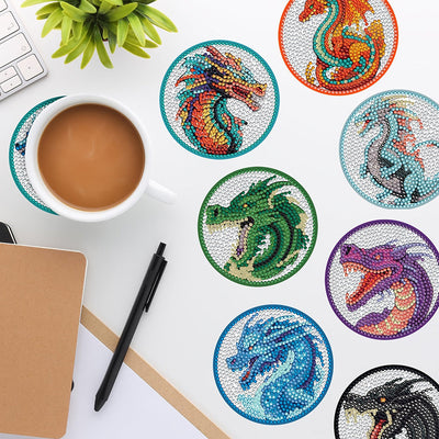 Dragon Sous-tasse Broderie Diamant 8Pcs