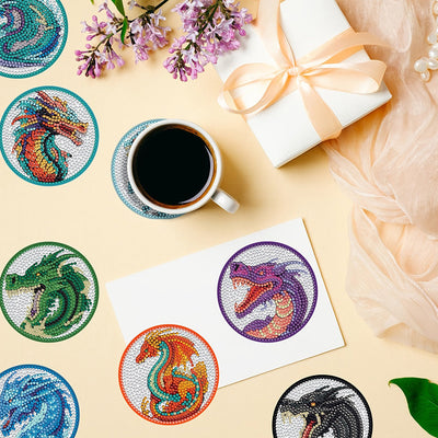 Dragon Sous-tasse Broderie Diamant 8Pcs