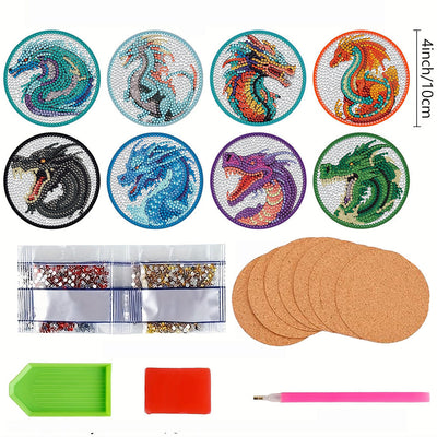 Dragon Sous-tasse Broderie Diamant 8Pcs