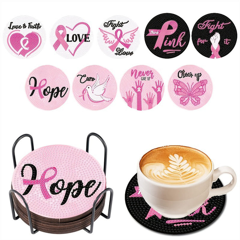 Ruban rose Sous-tasse Broderie Diamant 9Pcs