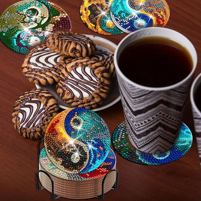 Mystérieux Tai-Chi-Yin-et-Yang Sous-tasse Broderie Diamant 8Pcs