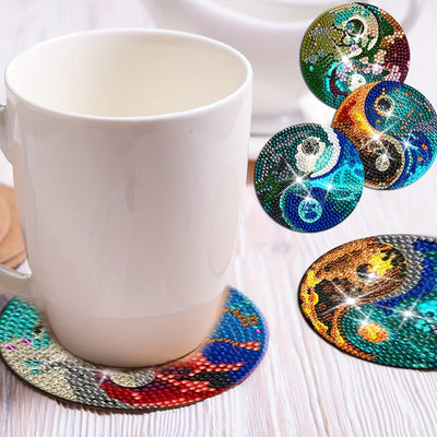 Mystérieux Tai-Chi-Yin-et-Yang Sous-tasse Broderie Diamant 8Pcs