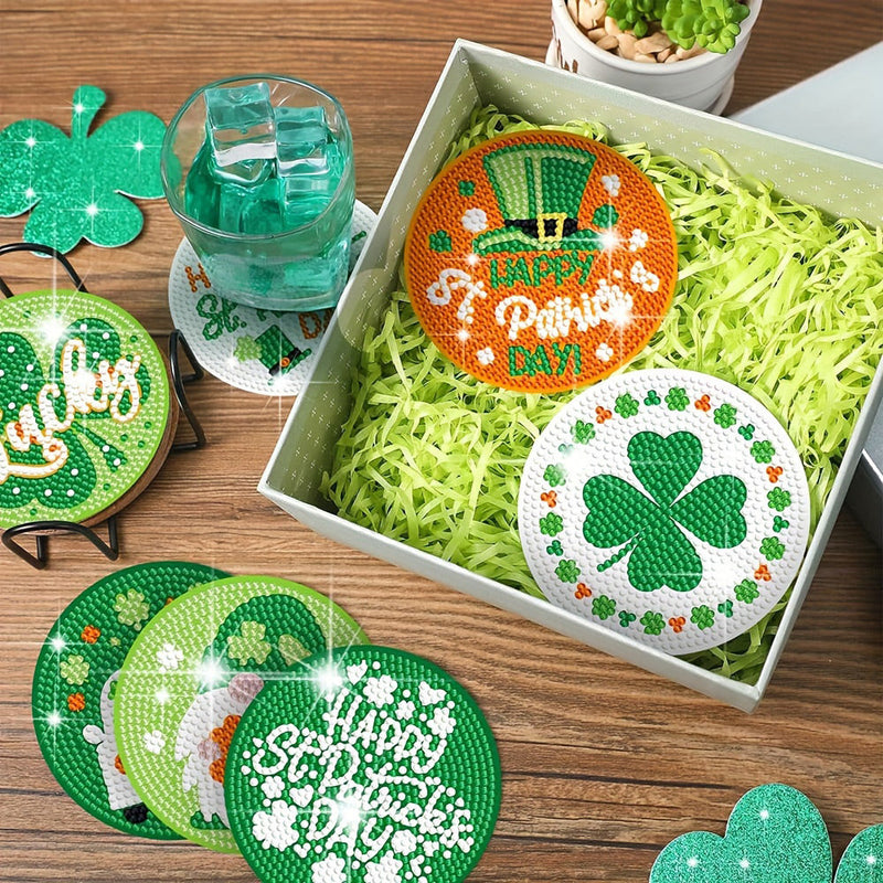 Fête de la Saint-Patrick Sous-tasse Broderie Diamant 8Pcs