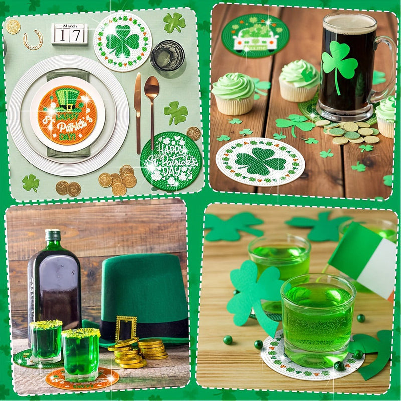 Fête de la Saint-Patrick Sous-tasse Broderie Diamant 8Pcs