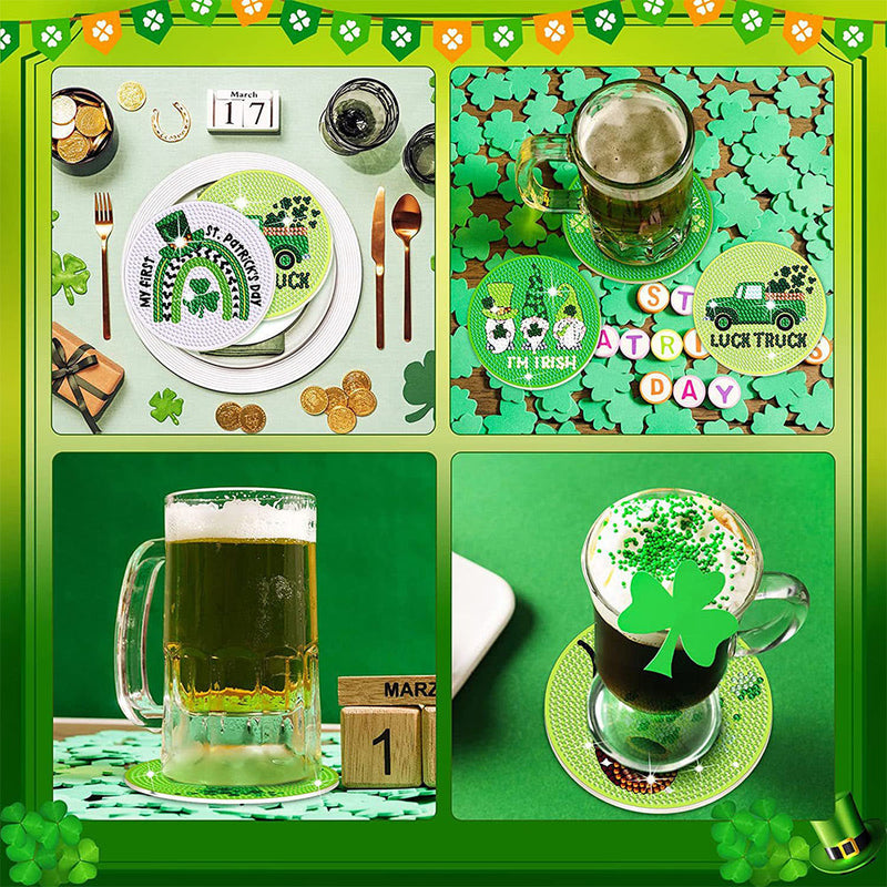 Fête de la Saint-Patrick Sous-tasse Broderie Diamant 8Pcs