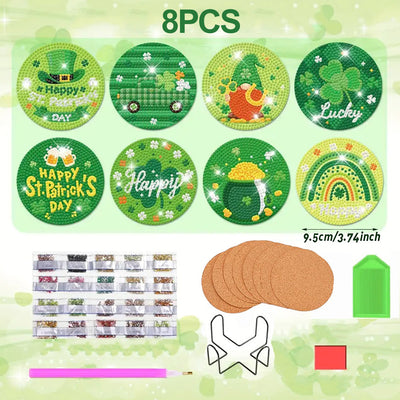 Fête de la Saint-Patrick Sous-tasse Broderie Diamant 8Pcs