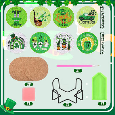 Fête de la Saint-Patrick Sous-tasse Broderie Diamant 8Pcs