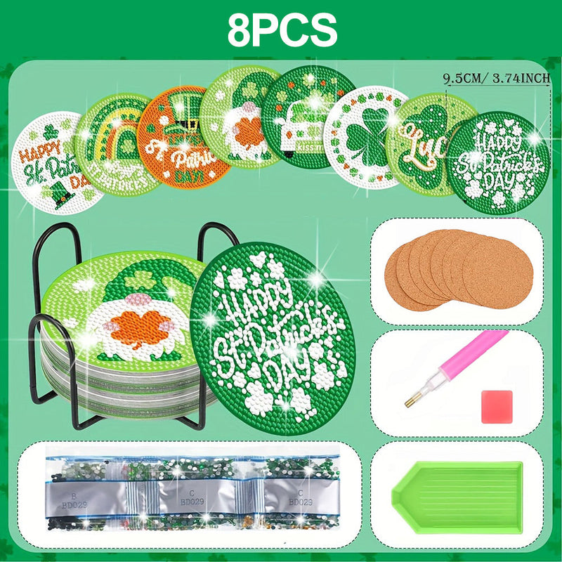 Fête de la Saint-Patrick Sous-tasse Broderie Diamant 8Pcs