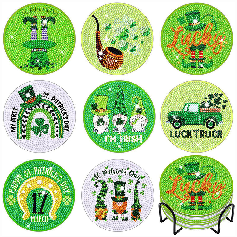 Fête de la Saint-Patrick Sous-tasse Broderie Diamant 8Pcs