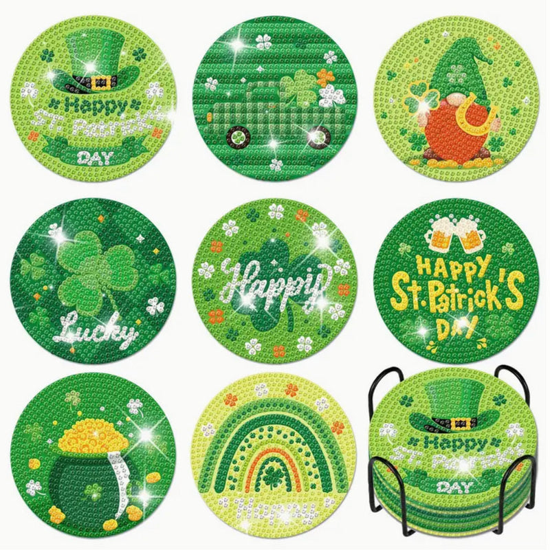 Fête de la Saint-Patrick Sous-tasse Broderie Diamant 8Pcs