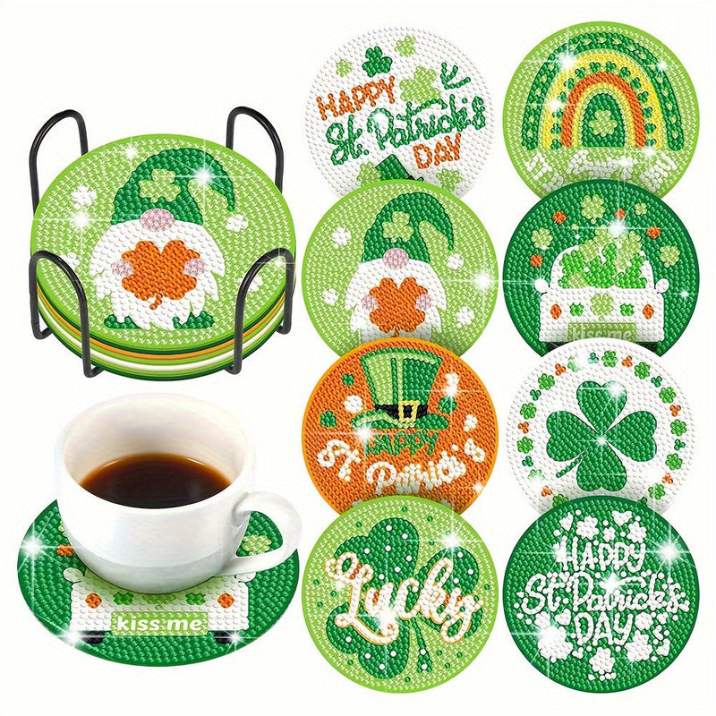 Fête de la Saint-Patrick Sous-tasse Broderie Diamant 8Pcs