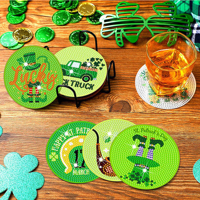 Fête de la Saint-Patrick Sous-tasse Broderie Diamant 8Pcs