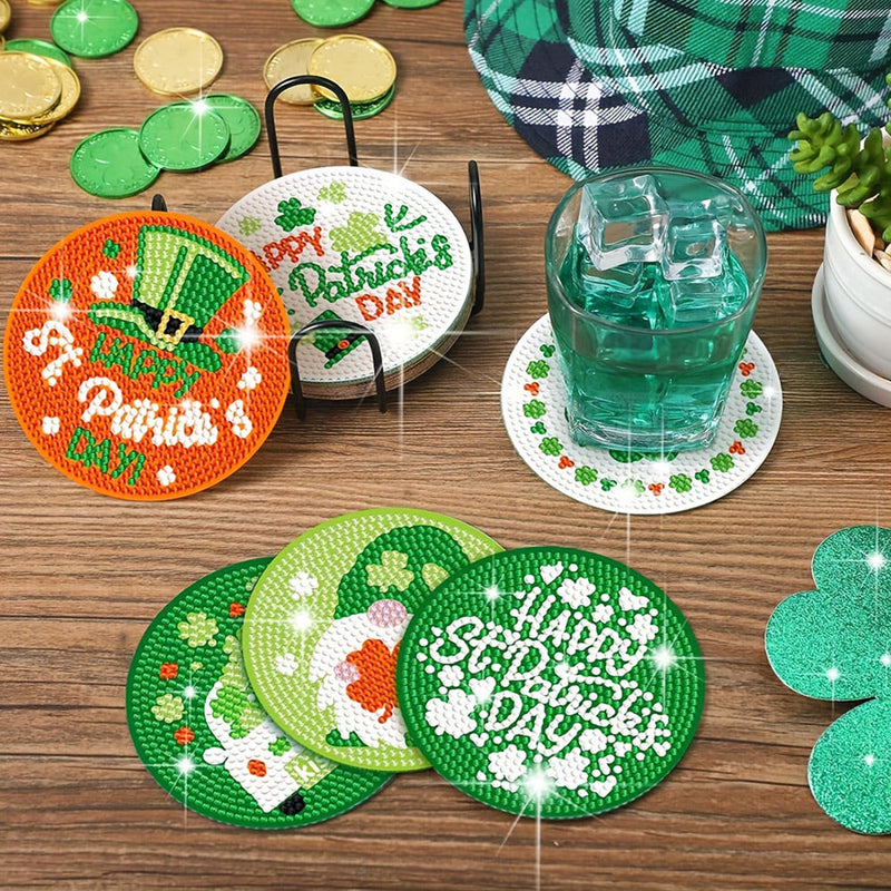 Fête de la Saint-Patrick Sous-tasse Broderie Diamant 8Pcs