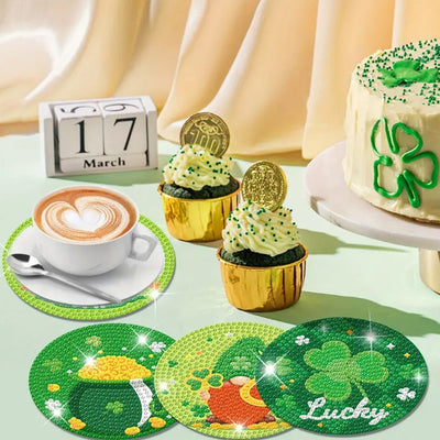 Fête de la Saint-Patrick Sous-tasse Broderie Diamant 8Pcs