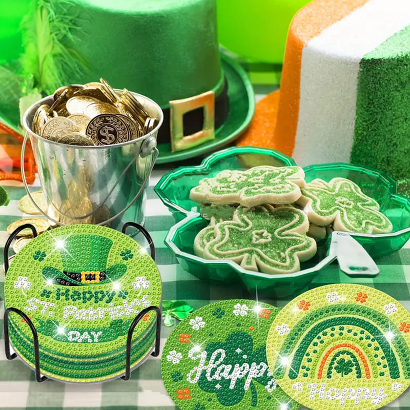 Fête de la Saint-Patrick Sous-tasse Broderie Diamant 8Pcs