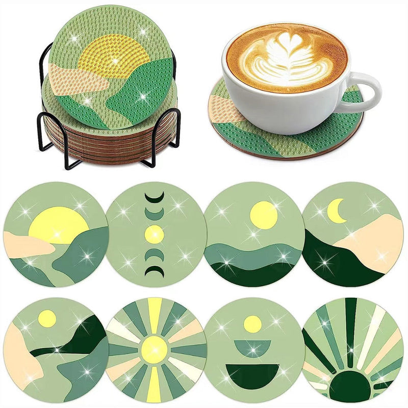 Paysage printanier Sous-tasse Broderie Diamant 8Pcs