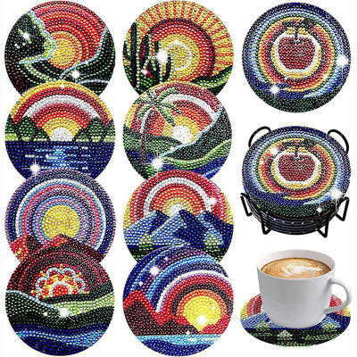 Paysage Sous-tasse Broderie Diamant 8Pcs