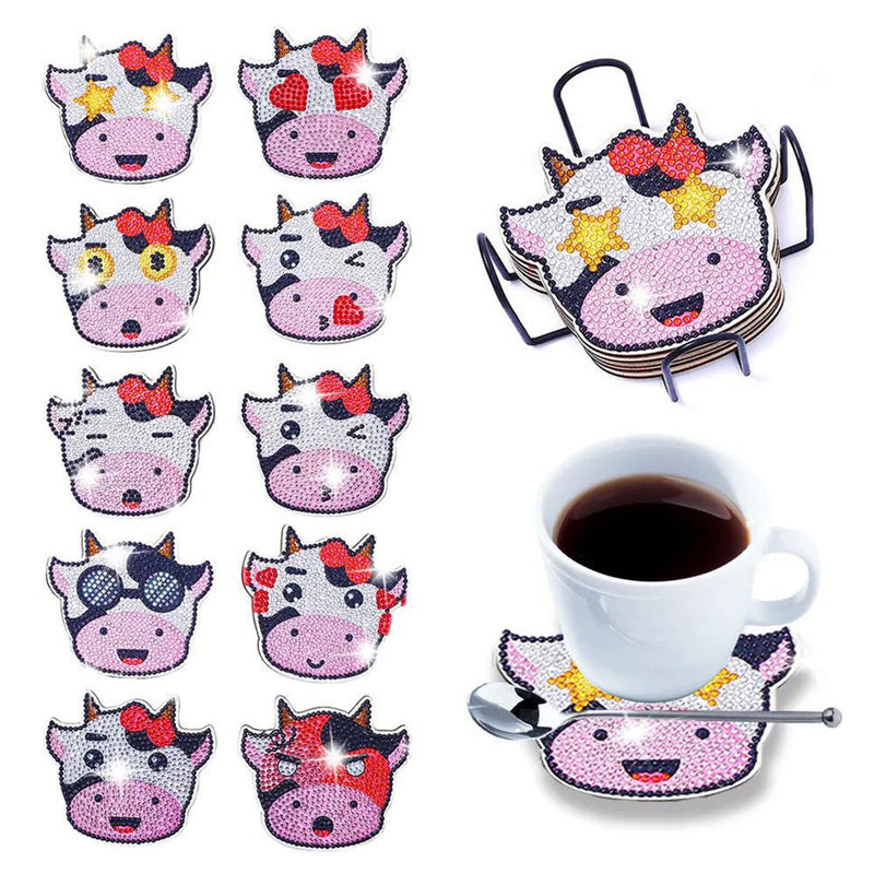 Petite vache mignonne Sous-tasse Broderie Diamant 10Pcs