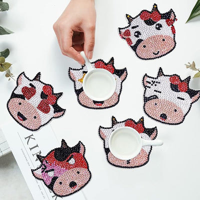 Petite vache mignonne Sous-tasse Broderie Diamant 10Pcs