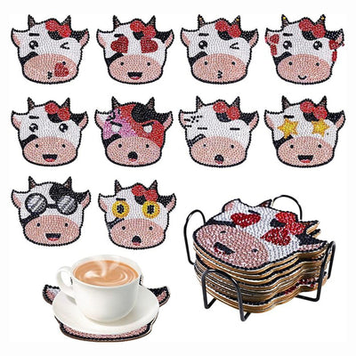 Petite vache mignonne Sous-tasse Broderie Diamant 10Pcs