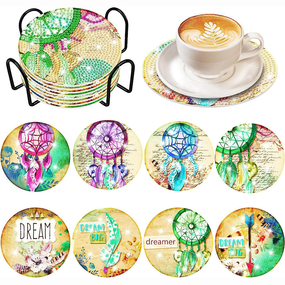 Attrape-Rêves Sous-tasse Broderie Diamant 8Pcs