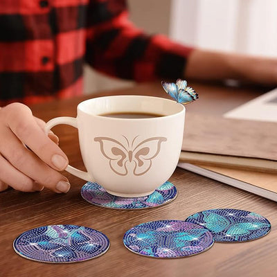 Papillon bleu Sous-tasse Broderie Diamant 8Pcs