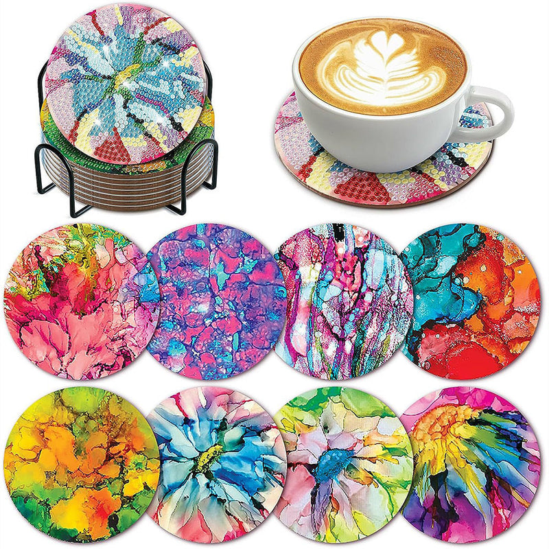 Fleurs Abstraites Sous-tasse Broderie Diamant 8Pcs