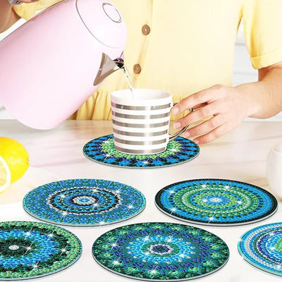 Mandala vert Sous-tasse Broderie Diamant 8Pcs