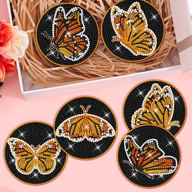 Papillon orange Sous-tasse Broderie Diamant 8Pcs