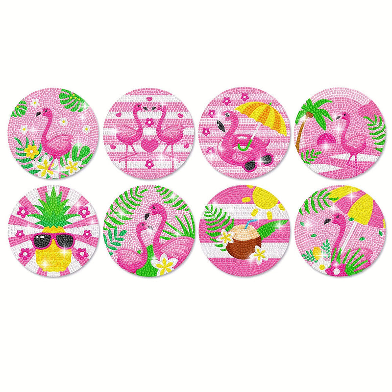 Flamant rose Sous-tasse Broderie Diamant 8Pcs