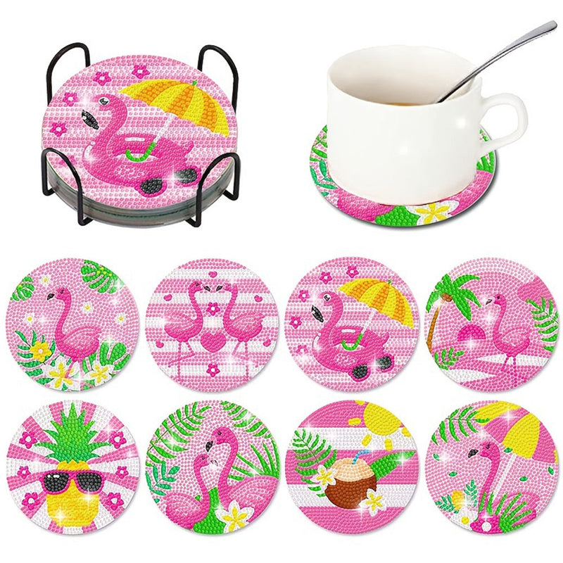 Flamant rose Sous-tasse Broderie Diamant 8Pcs