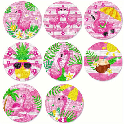 Flamant rose Sous-tasse Broderie Diamant 8Pcs