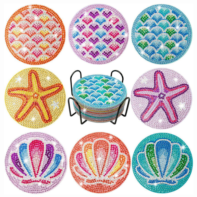 Étoiles de mer et coquillages Sous-tasse Broderie Diamant 8Pcs