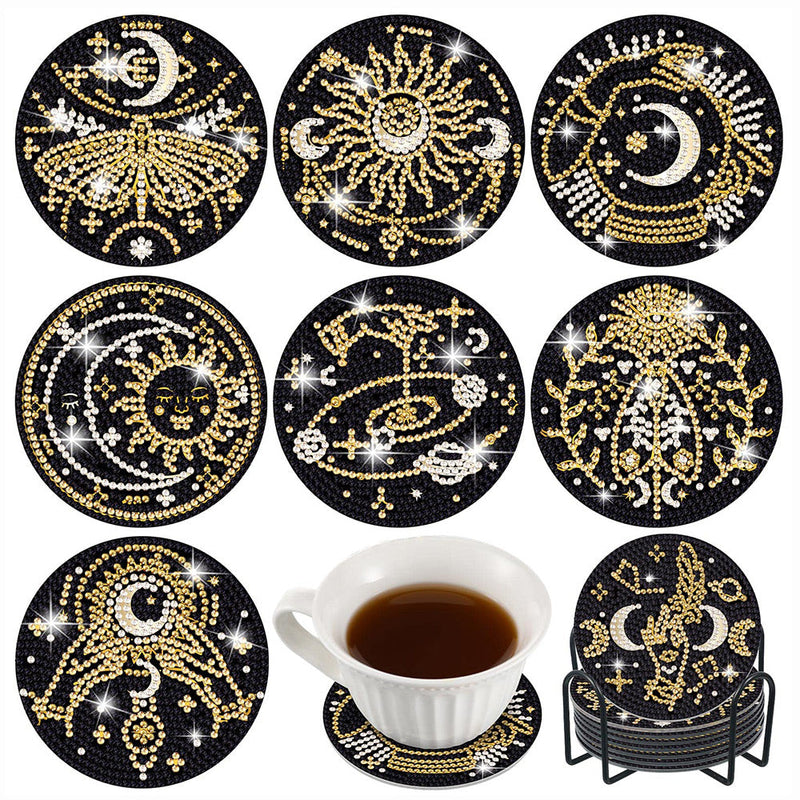 Lune et soleil mystérieux Sous-tasse Broderie Diamant 8Pcs