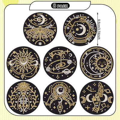 Lune et soleil mystérieux Sous-tasse Broderie Diamant 8Pcs