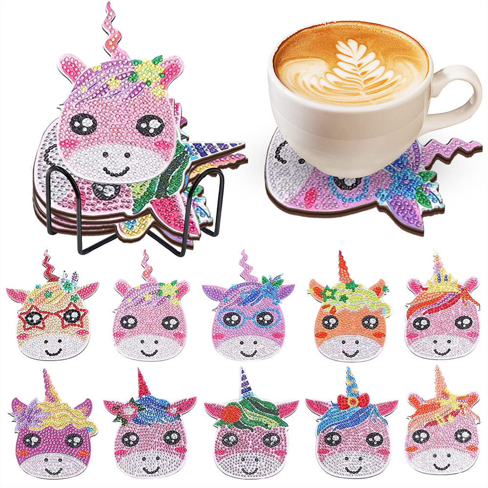 Licorne Arc-en-Ciel Mignonne Sous-Tasse Broderie Diamant10Pcs