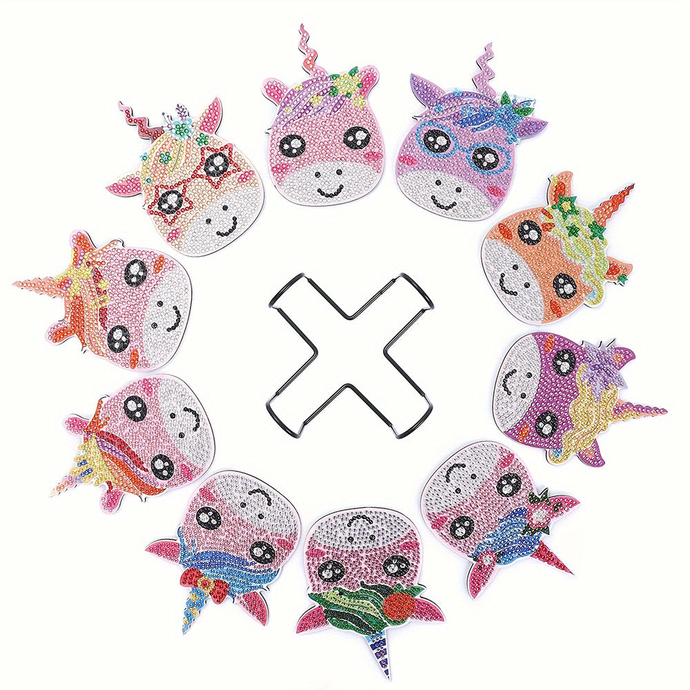 Licorne Arc-en-Ciel Mignonne Sous-Tasse Broderie Diamant10Pcs