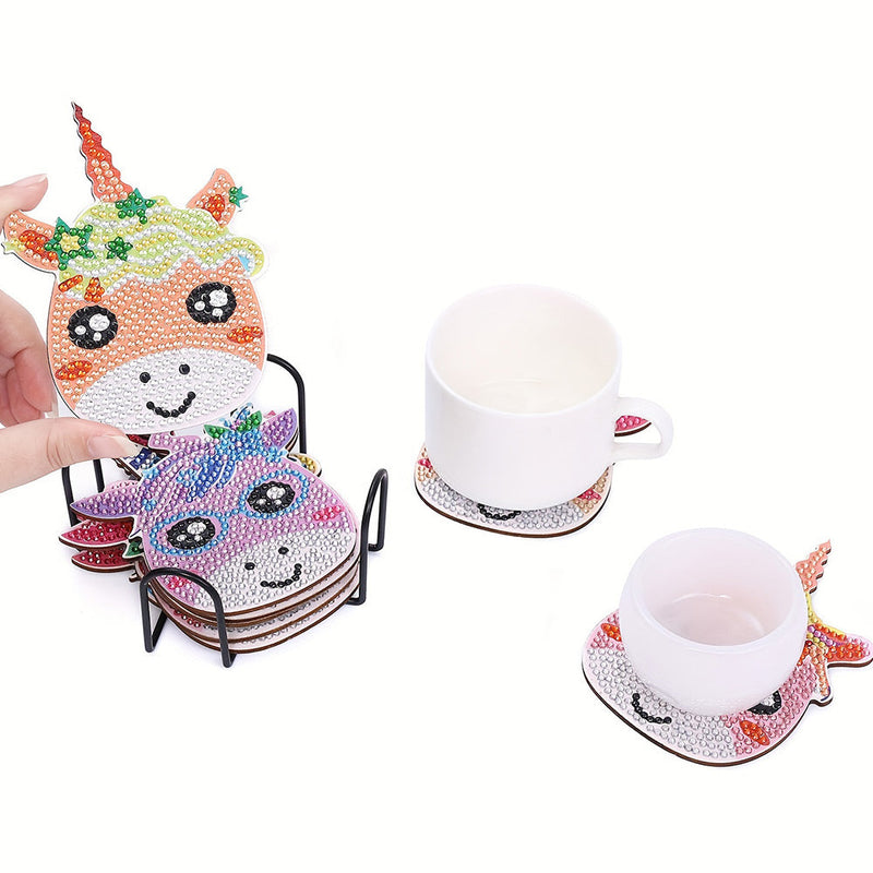 Licorne arc-en-ciel mignonne Sous-tasse Broderie Diamant10Pcs