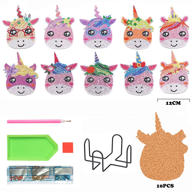 Licorne arc-en-ciel mignonne Sous-tasse Broderie Diamant10Pcs