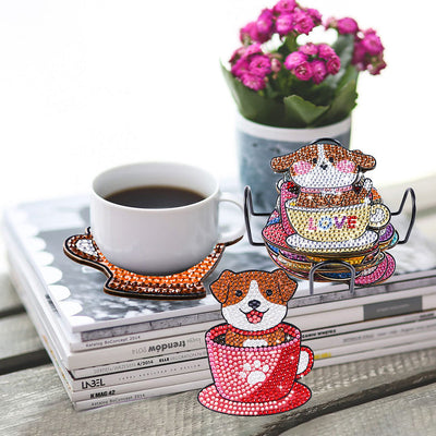 Chat mignon de tasse Sous-tasse Broderie Diamant 10Pcs