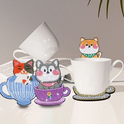 Chat mignon de tasse Sous-tasse Broderie Diamant 10Pcs