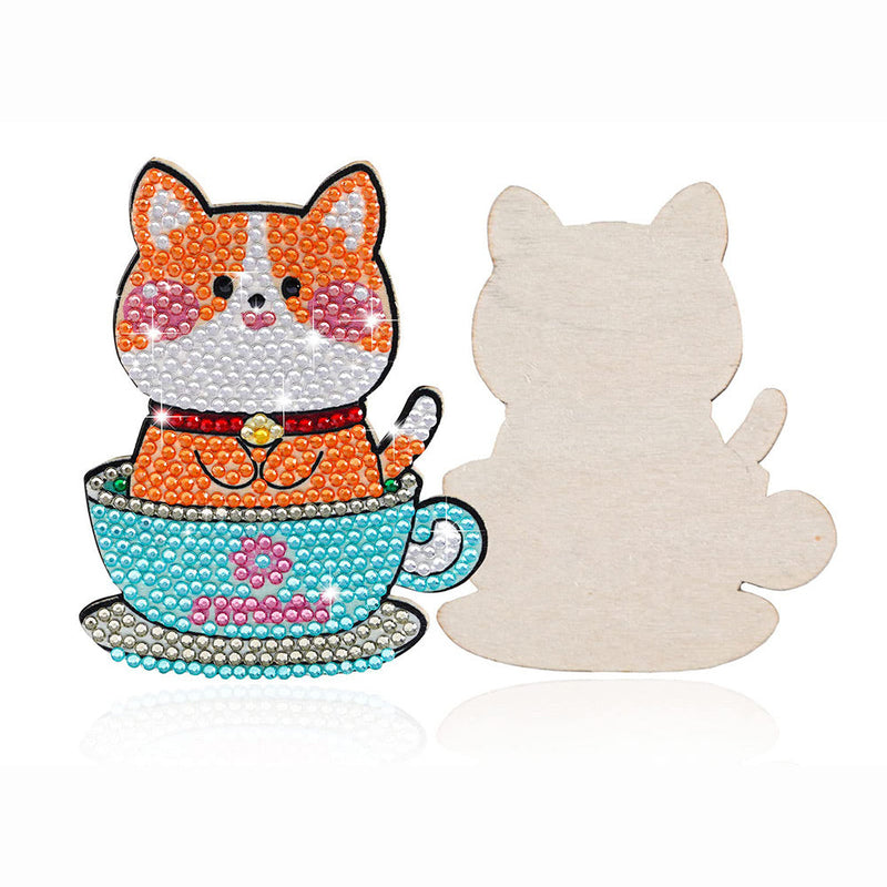 Chat mignon de tasse Sous-tasse Broderie Diamant 10Pcs