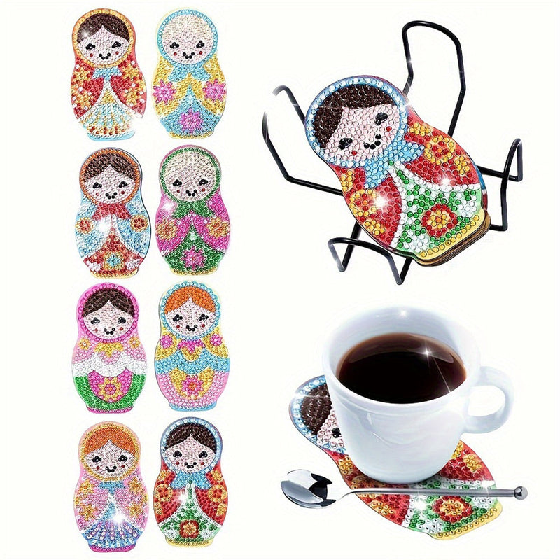 Matriochka Sous-tasse Broderie Diamant 8Pcs