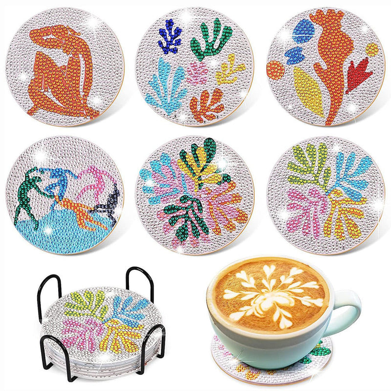 Feuilles abstraites Sous-tasse Broderie Diamant 6Pcs