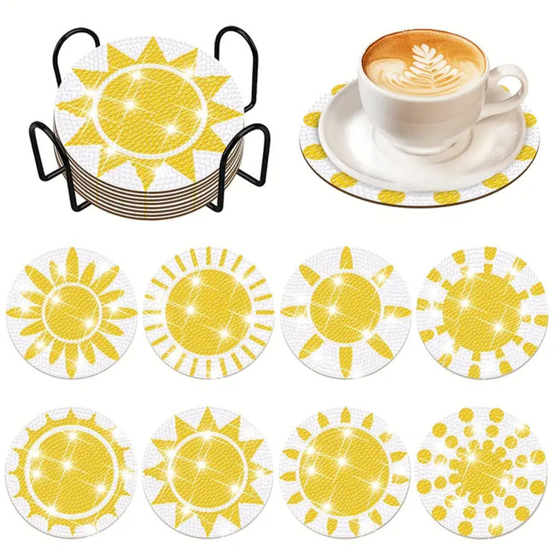 Soleil jaune Sous-tasse Broderie Diamant 8Pcs